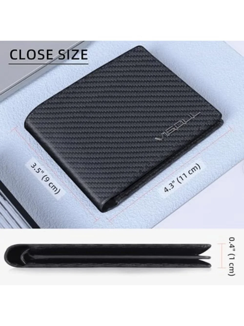 Men's RFID Blocking Carbon Fiber Leather Bifold Wallet, 2 ID Windows, 2 Cash
